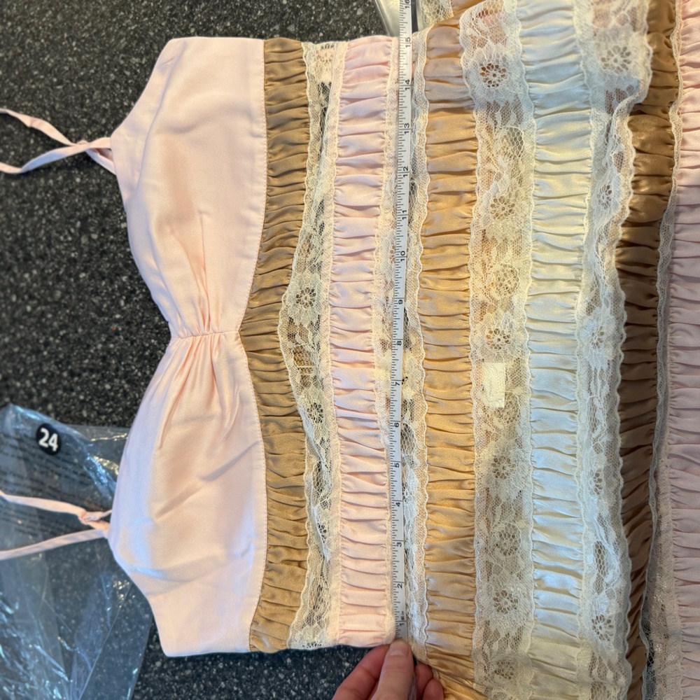 For Love & Lemons Layer Cake Midi Dress Pink Lace Ruffle Tier M Coquette Barbie - Picture 5 of 10